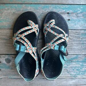 Chaco Z/Volv X2 Sandals Women's Size 7 Teal and Orange Pattern Straps Adjustable